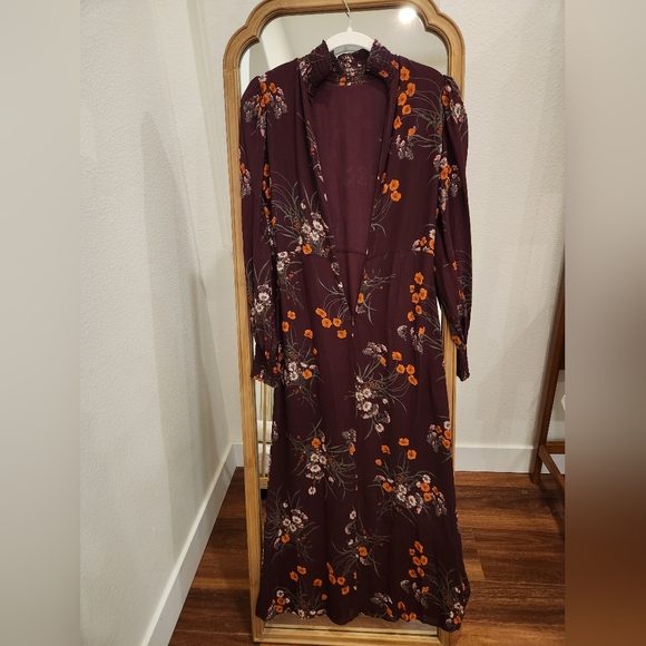Reformation Aude Dress Wine Burgundy Emmeline Floral Midi 4 - Picture 3 of 7